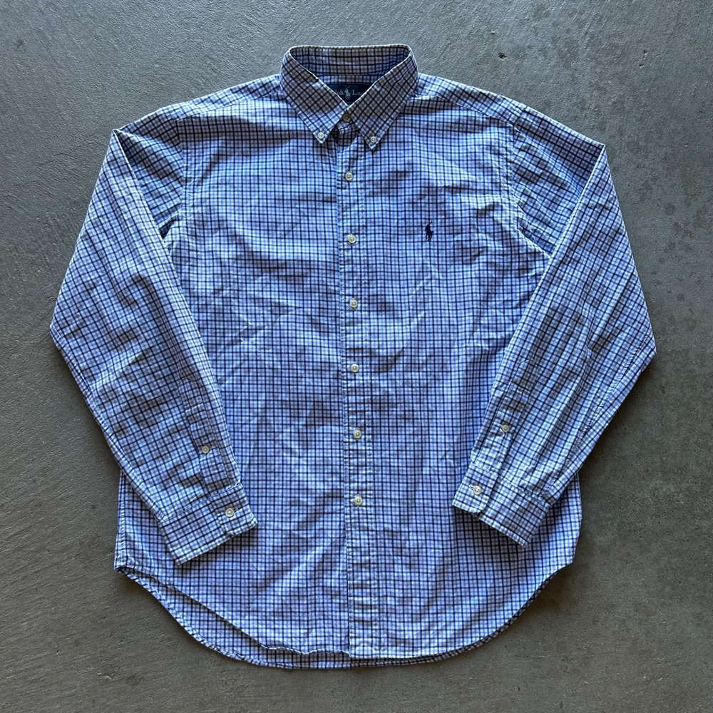 Vintage 90s Polo Ralph Lauren Plaid Shirt Mens Large Blue Classic Fit Button Up